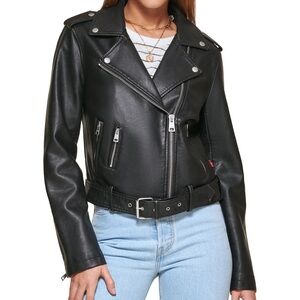 NWT Levi’s Women's Faux-Leather Belted Hem Moto Jacket